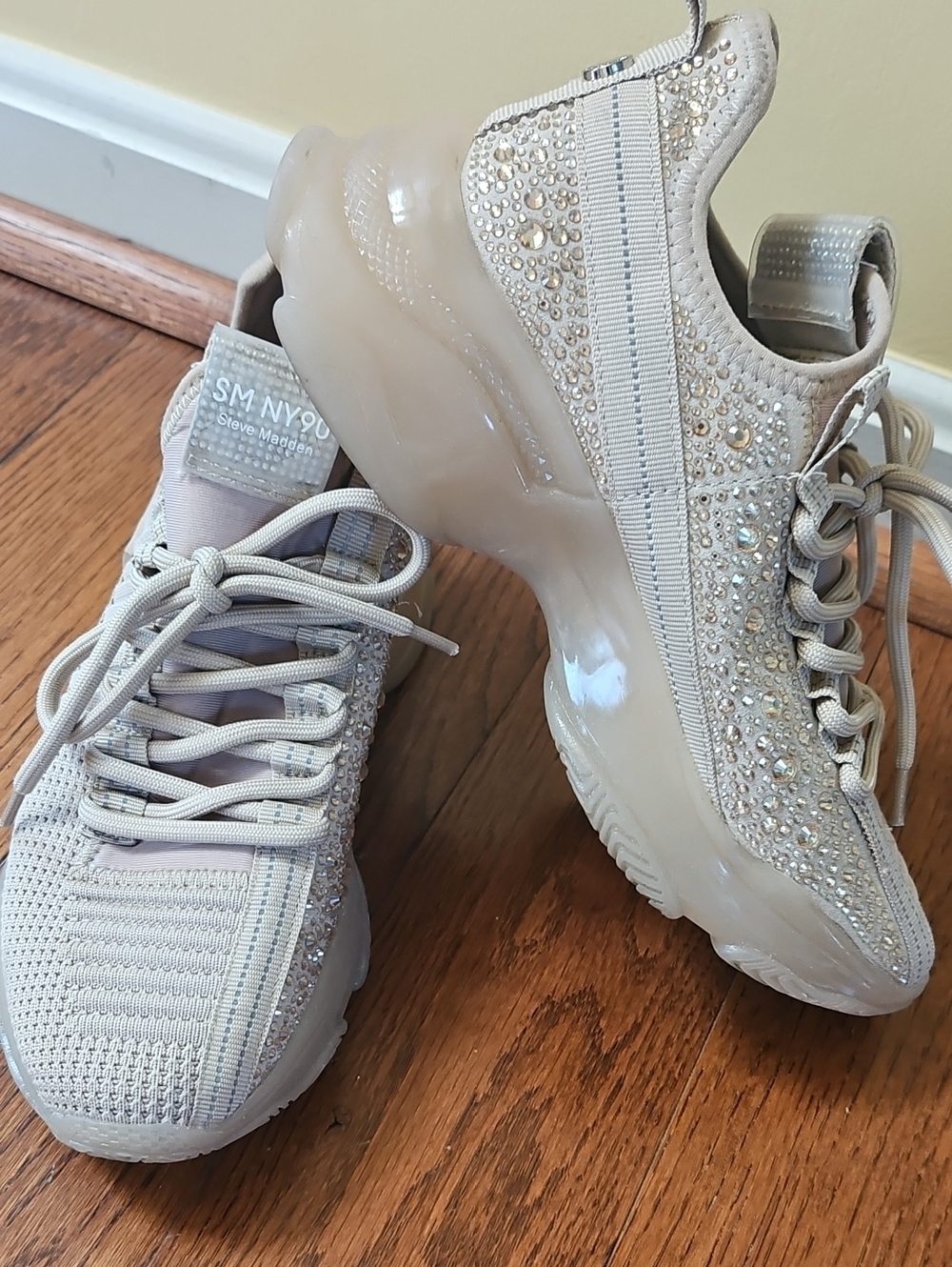 Steve Madden Beige Crystal-Embellished Women’s Sneakers